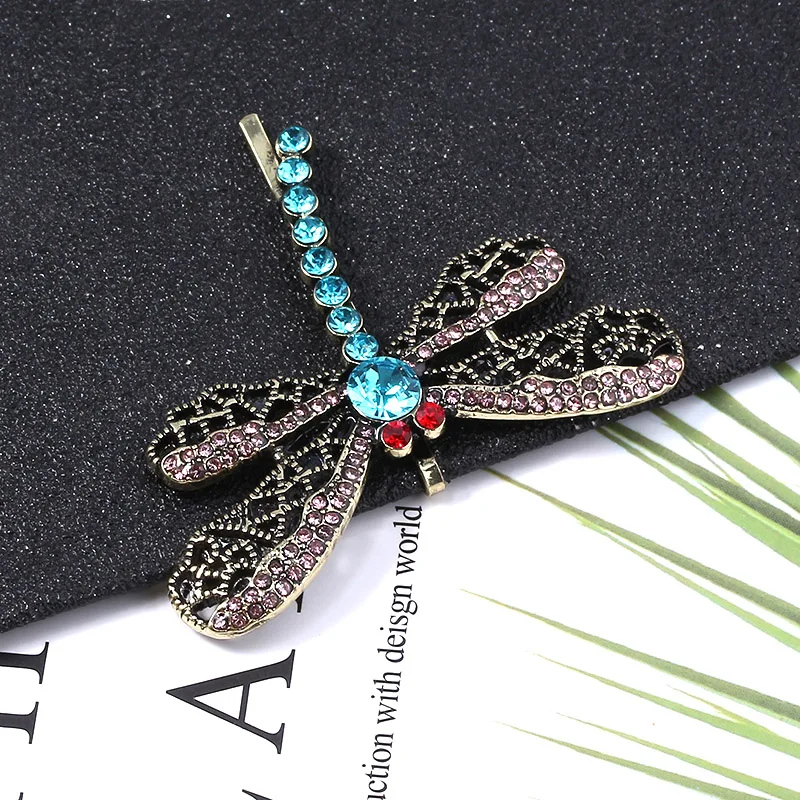 Horror Movie Coraline Crystal Dragonfly Hair Clip Brooch For Girls Cute Animal Hairpin Jewelry Halloween gifts