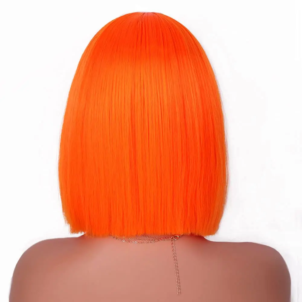 Similler Colorful Women Synthetic Short Hair Wigs Shoulder Length Straight Heat Resistance Hair Bob Wig for Cosplay Orange