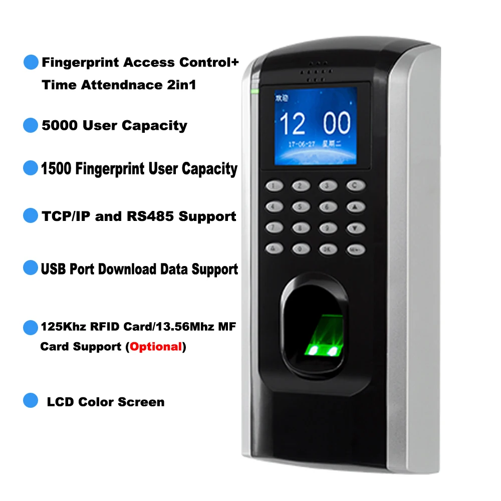 

125Khz 13.56Mhz Biometric Fingerprint TCP/IP RS485 Employee Time Clock Fingerprint Access Control Keypad Time Attendance F7 PLUS