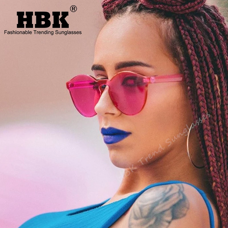 

HBK Candy Color One Piece Lens Sunglasses Women Transparent Plastic Glasses Men Sunglasses Clear Brand Designer Oculos De Sol