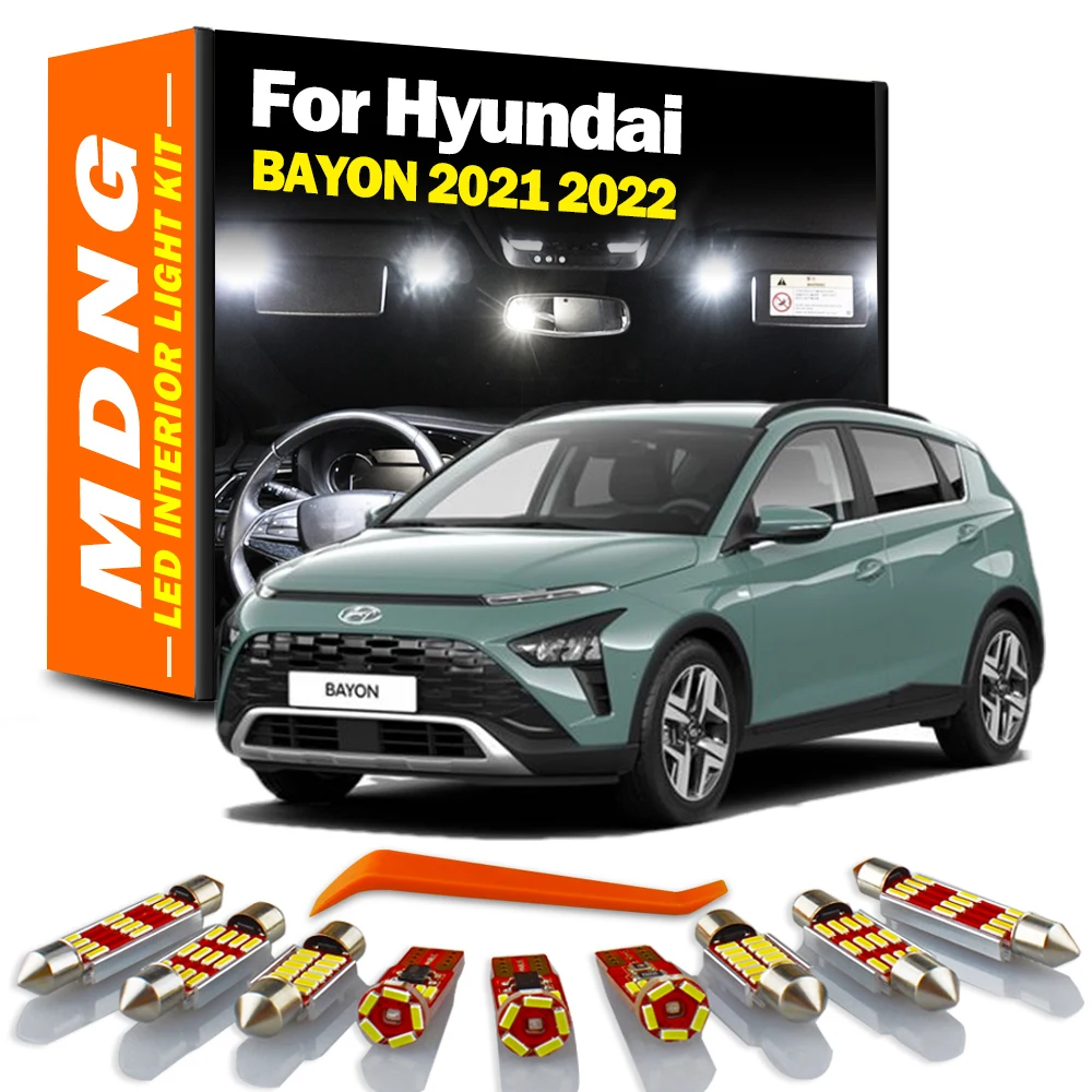 MDNG 15Pcs LED Interior Map Dome Trunk Reading Light Kit Car Accessories Canbus For Hyundai BAYON 2021 2022 Vanity Mirror Lamp