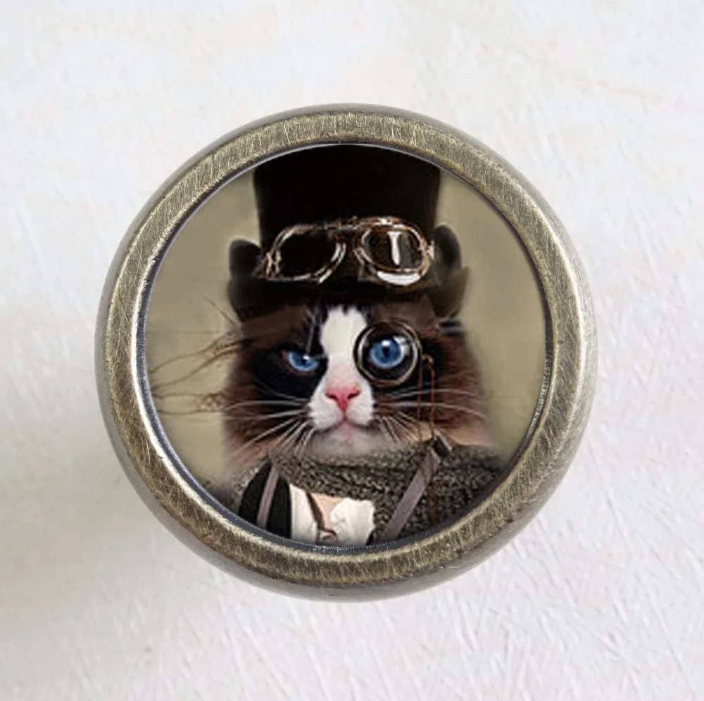 Cat - Drawer Knobs Door Pull Handles Kitchen Cabinet Pull Wardrobe Closet Knobs Furniture Knobs Antique Brass Bronze Silver