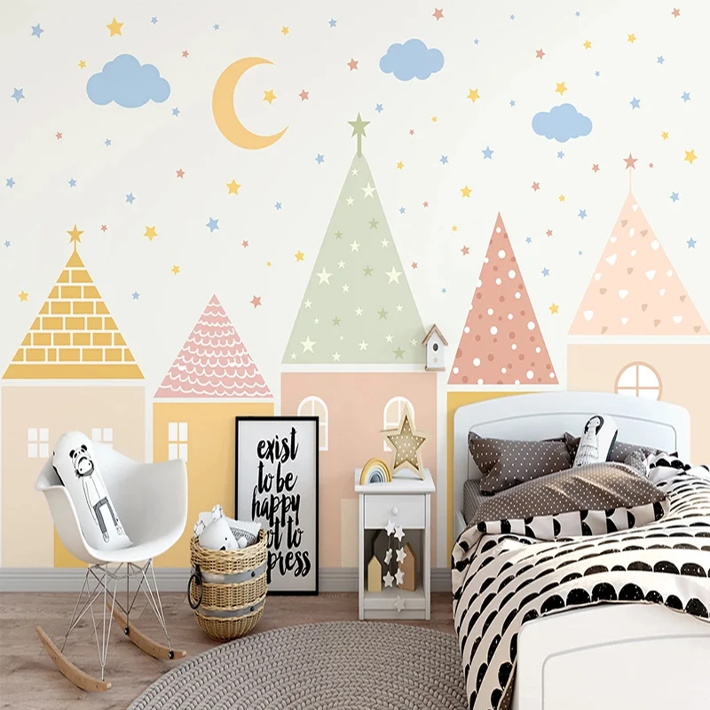 Custom Photo Wallpaper 3D Hand Painted Colorful Small House Simple Children's Bedroom Background Wall Mural Papel De Parede 3 D - Image 2