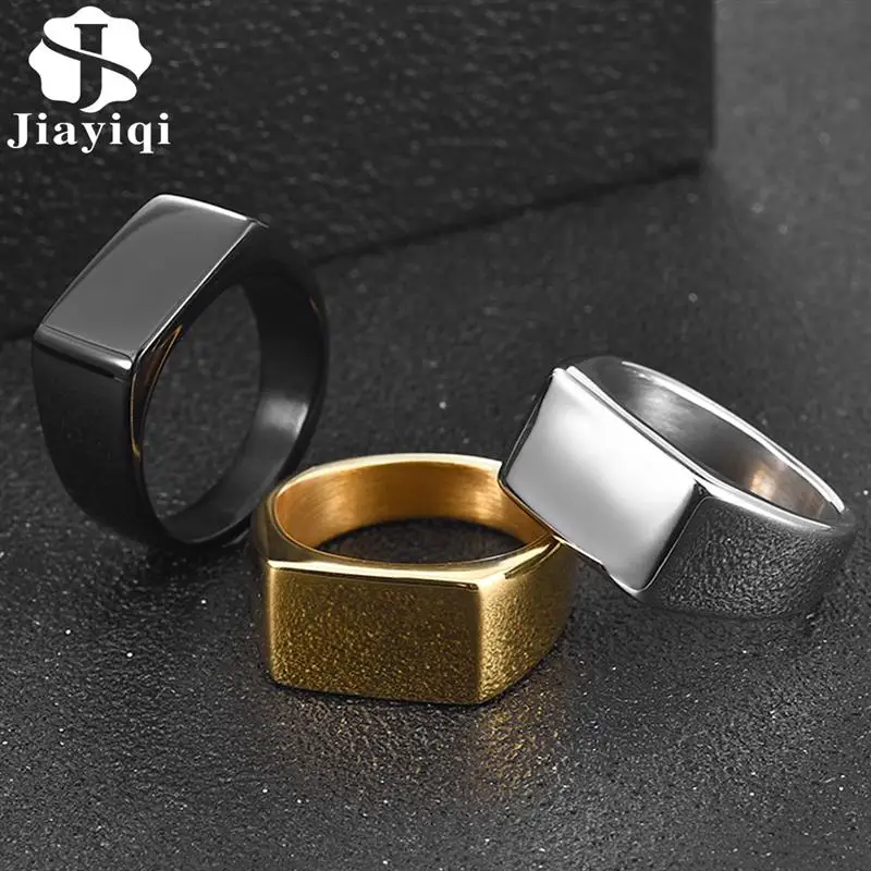 Punk Men Ring Square 316L Stainless Steel Jewelry Customize Rings Black Silver Color Waterproof Jewelry Accessories Gifts