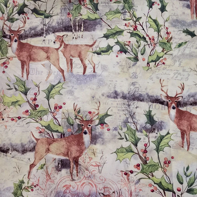 Beautiful Cartoon Animal 100%Cotton Fabric Mountain Sika Deer Digital printing Cloth  DIY Sewing Children Clothing Dress