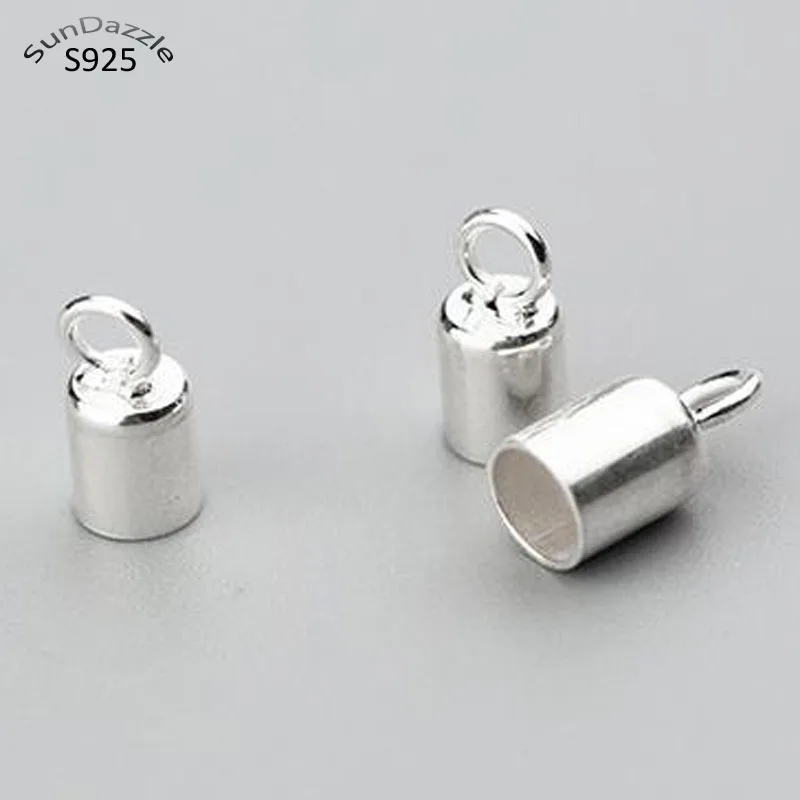 Genuine Real Pure Solid 925 Sterling Silver End Connector Bead End Caps for Leather Rope Buckle DIY Jewelry Findings