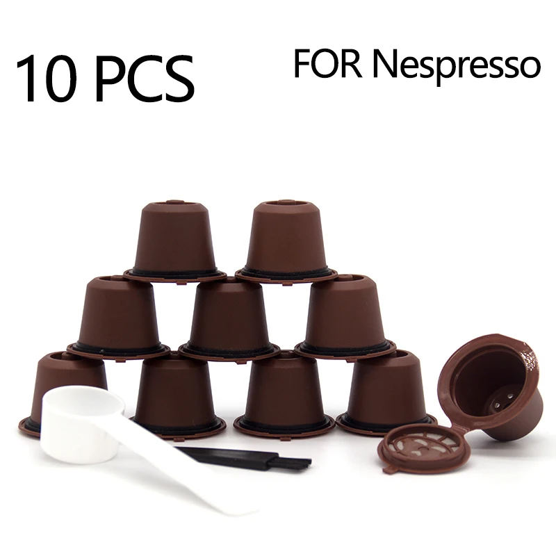 10PCS Refillable Reusable Nespresso Coffee Capsule Reutilisable Nespresso Pods with a Spoon a  Brush