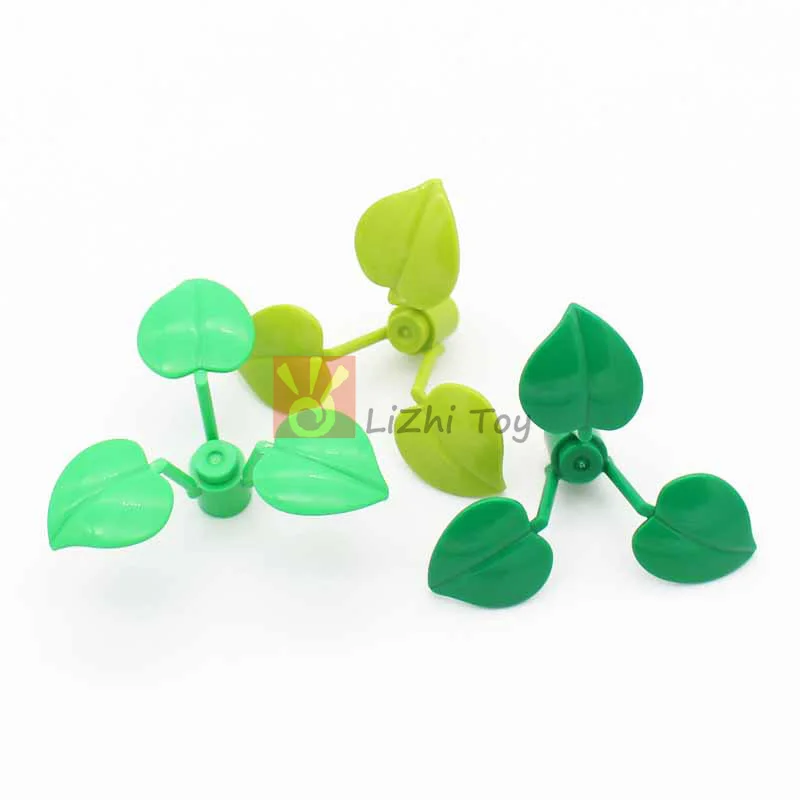 MOC Compatible 6255 Plant Flower Stem 1x1x2/3 with 3 Large Leaves Peach Leaf Grass Enlighten Building Block Bricks Particles Toy