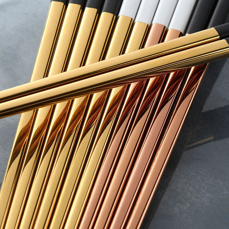 5 Pairs Chopsticks Stainless Steel Titanize Chinese Gold chopsitcks Set Black Metal Chop Sticks Set Used For Sushi Dinnerware