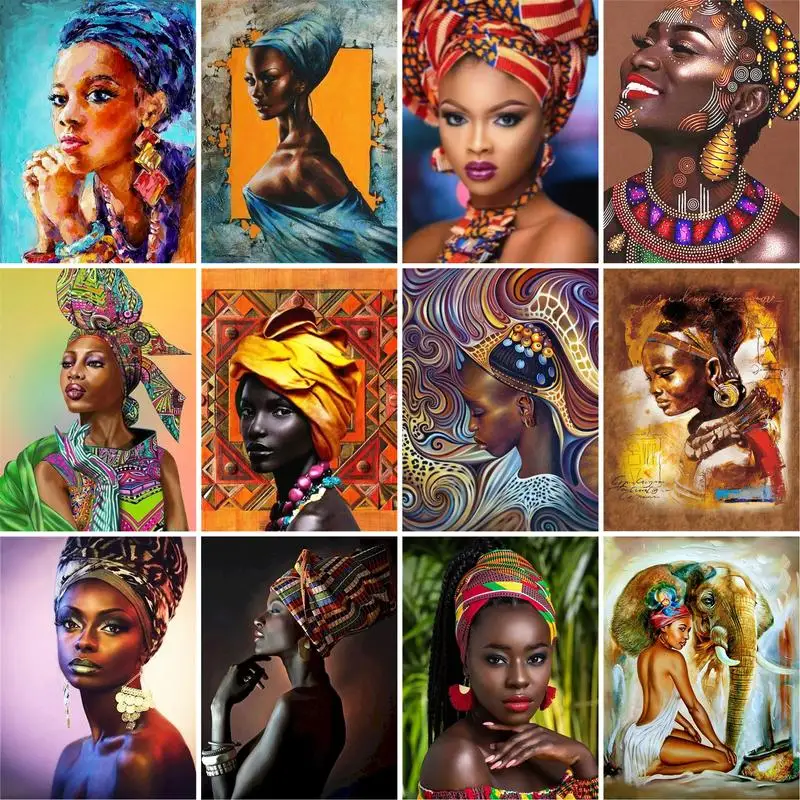 GATYZTORY African Woman DIY Painting By Numbers On Canvas Handpained For Adults Coloring By Numbers Acrylic Paint Unique Gifts