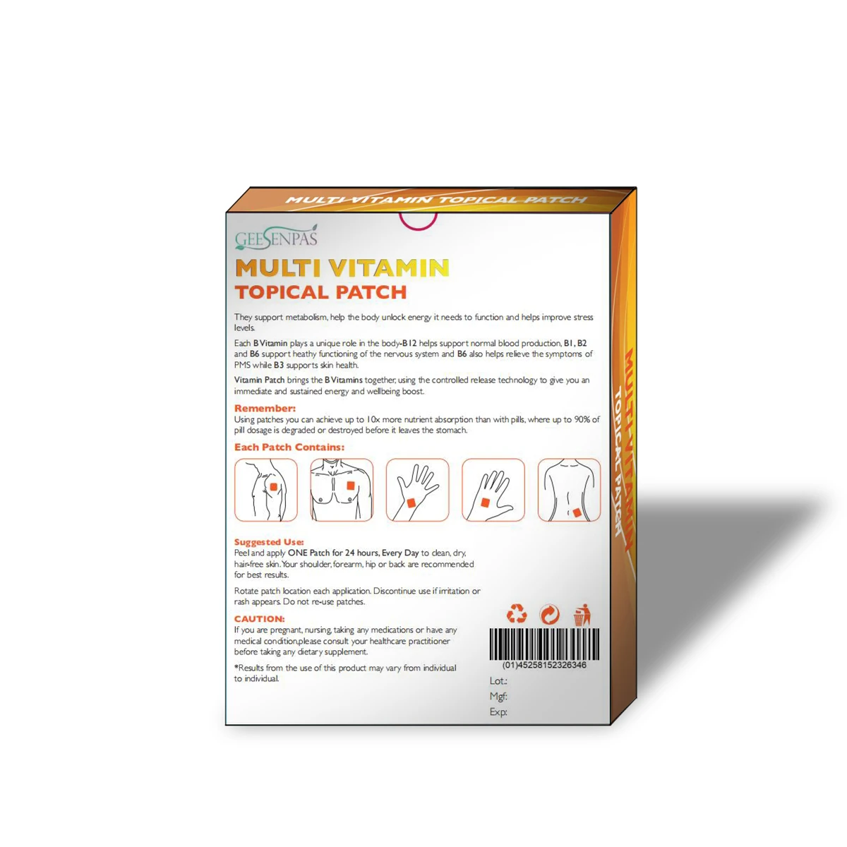 1box/30pcs Multi Vitamin Topical Patch Helps Release Antioxidants Support Metabolism Helps Improve Stress levels