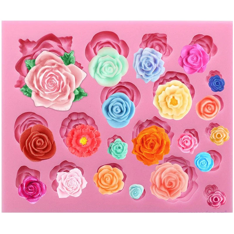 Rose Flower Silicone Molds Wedding Cupcake Topper Fondant Cake Decorating Tools Sugarcraft Candy Clay Chocolate Gumpaste Moulds