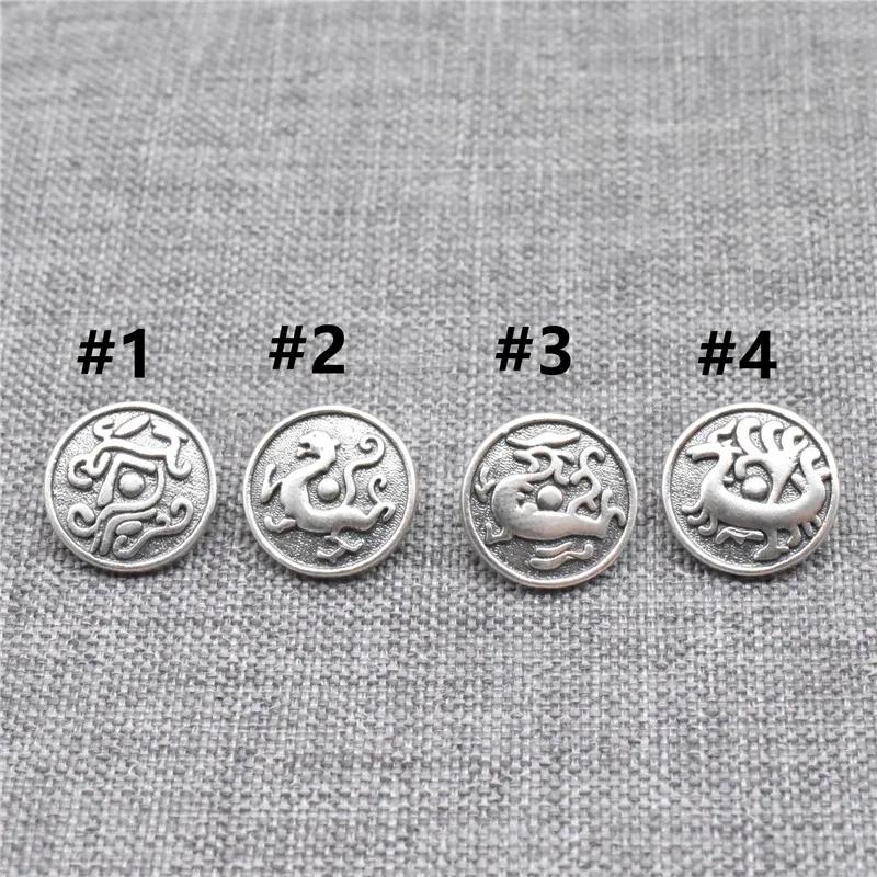 5pcs of 925 Sterling Silver Four Great Beasts Button Clasps Dragon Qing Long White Tiger Suzaku