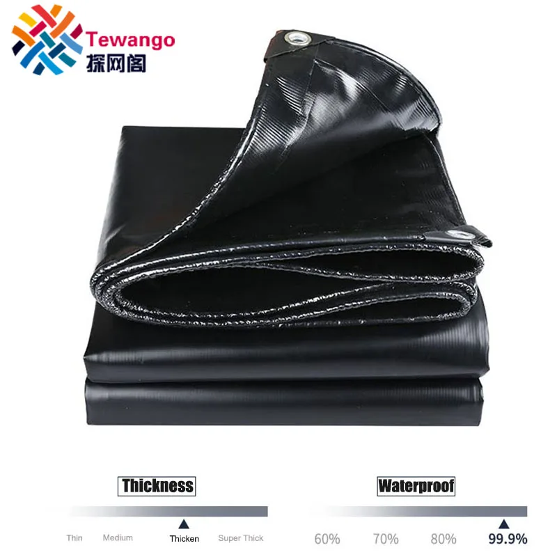 Heavy Duty Tarpaulin 600gsm Black UV Resistant Waterproof Rotproof Tarp PVC Coated Canvas Fabric Outdoor Tent Trailer Cover