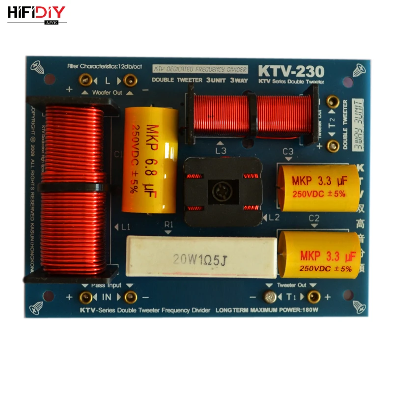 HIFIDIY KTV-230C 2 Way 3 speaker Double treble (Tweeter*2+ bass) Unit HiFi KTV Speakers audio Frequency Divider Crossover Filter