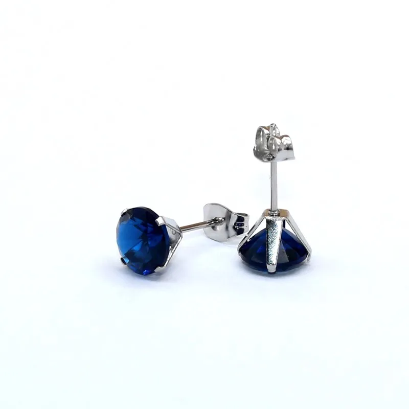 Brief 3 AAA Zircon Stud Earrings Round Royal Blue Crystal Jewelry With Stainless Steel Earring For Unisex Anti Allergy