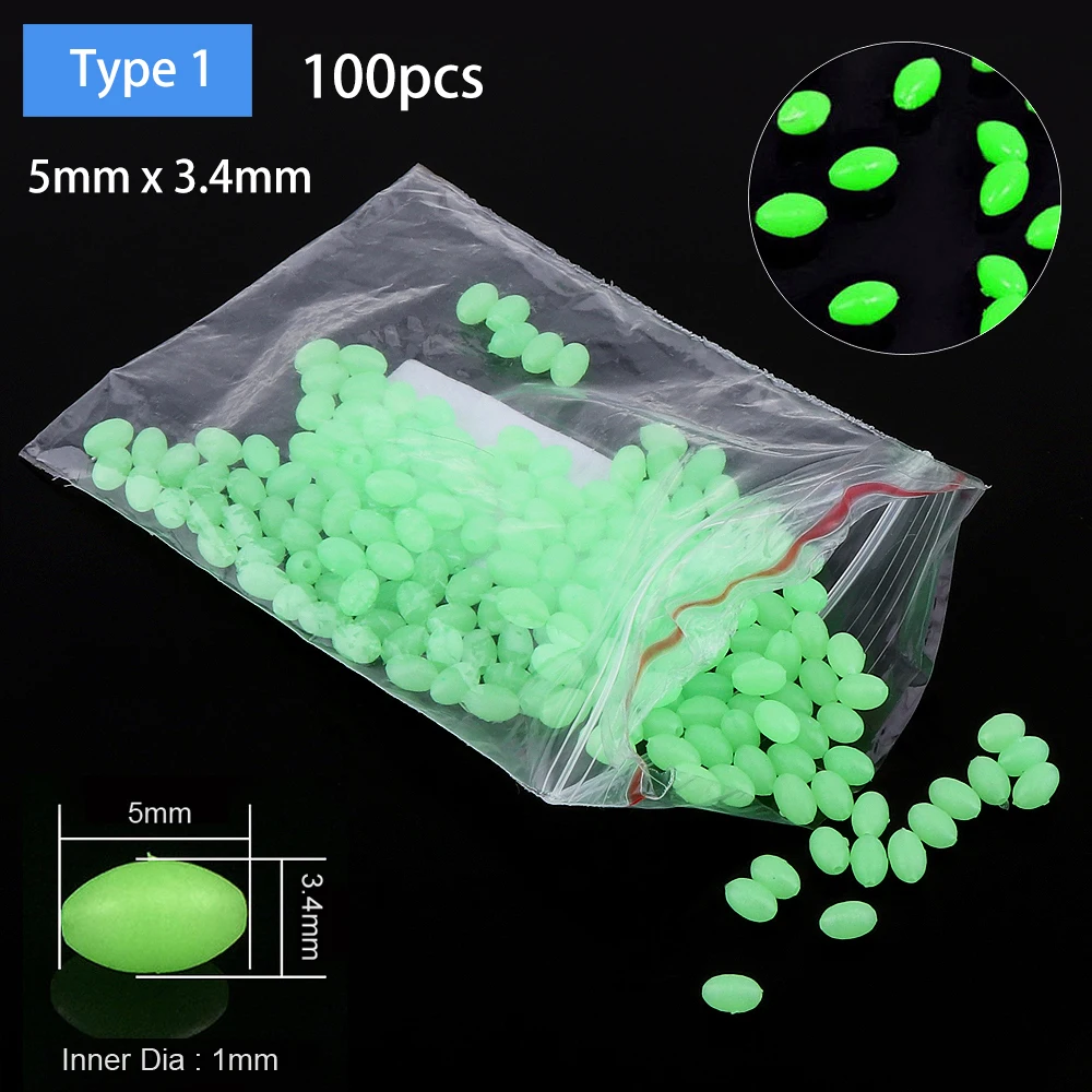 100pcs Oval Night Luminous Fishing Beads Glowing Sea Fishing Lure Bait Floating Beads Fishing Tackles Tools For Rig 5mm 8mm