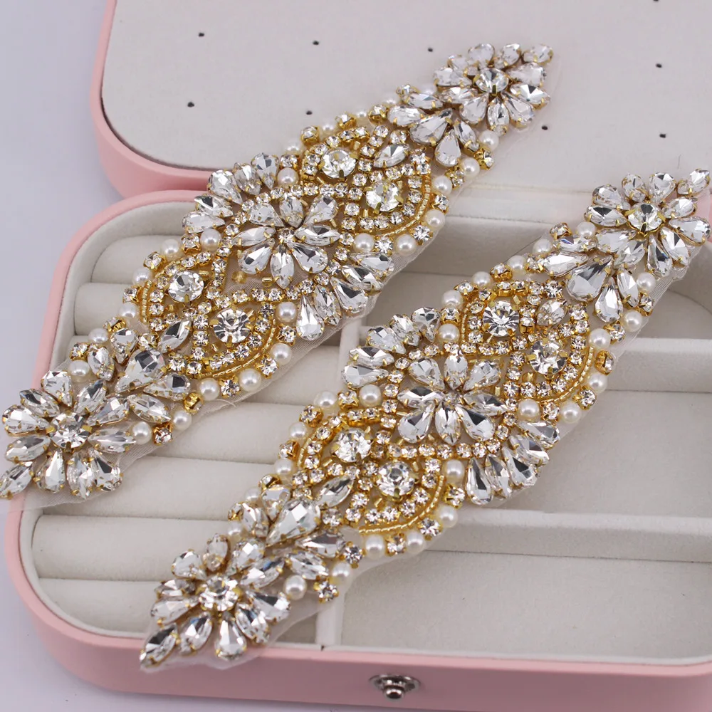 1 PCS Gold Rhinestone Appliques For Wedding Belt Shoes Jacket Jewelry DIY Sew On Rhinestone Appliques Bridal Accessories