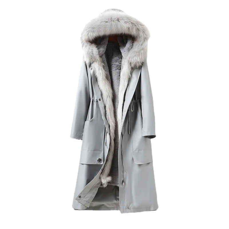 Shopping Mall Withdraw from Cupboard High-End Cut Label Foreign Trade Winter Hooded Large Fur Collar Extended Cotton-Padded Coat