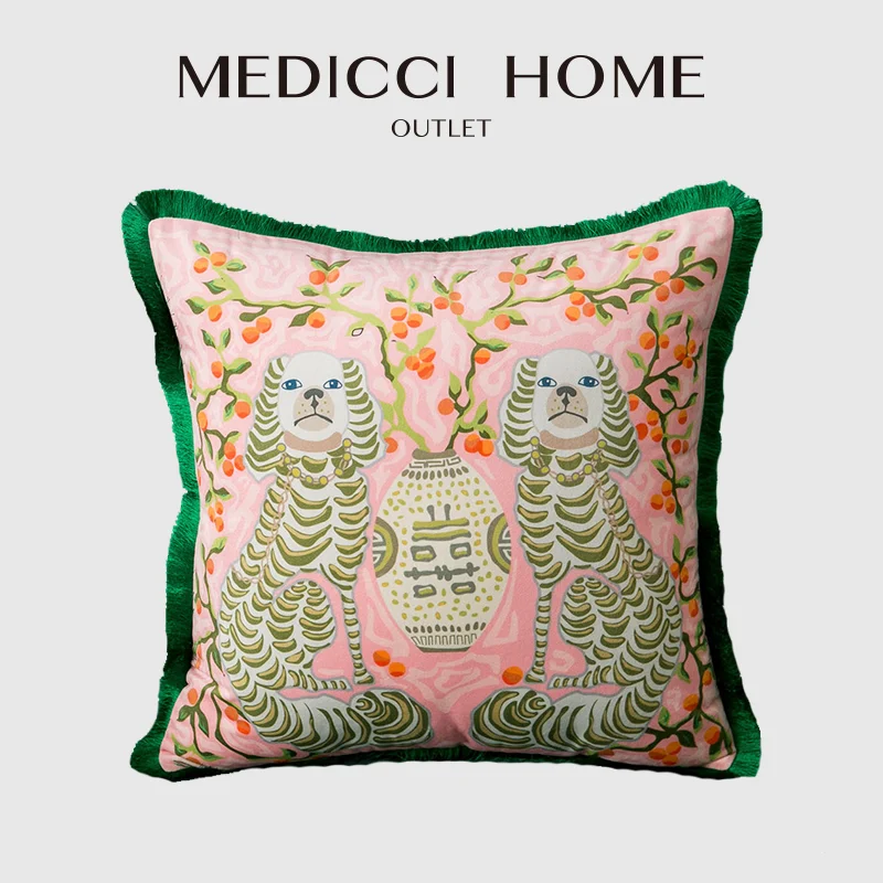 Medicci Home Wspaniała poszewka na poduszkę Orientalne mistyczne zwierzęta Drukuj Starożytny styl Dekoracyjna poszewka na poduszkę Luxury Coussin 50x50cm