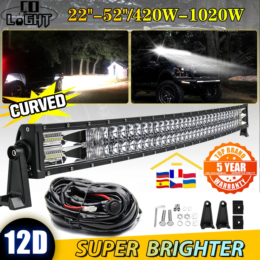 CO LIGHT 52inch 1020W Off Road LED Bar 12V 24V Spot Flood Combo LED Light Bar/Work Light for Car Truck SUV 4x4 ATV Lada Boat UAZ