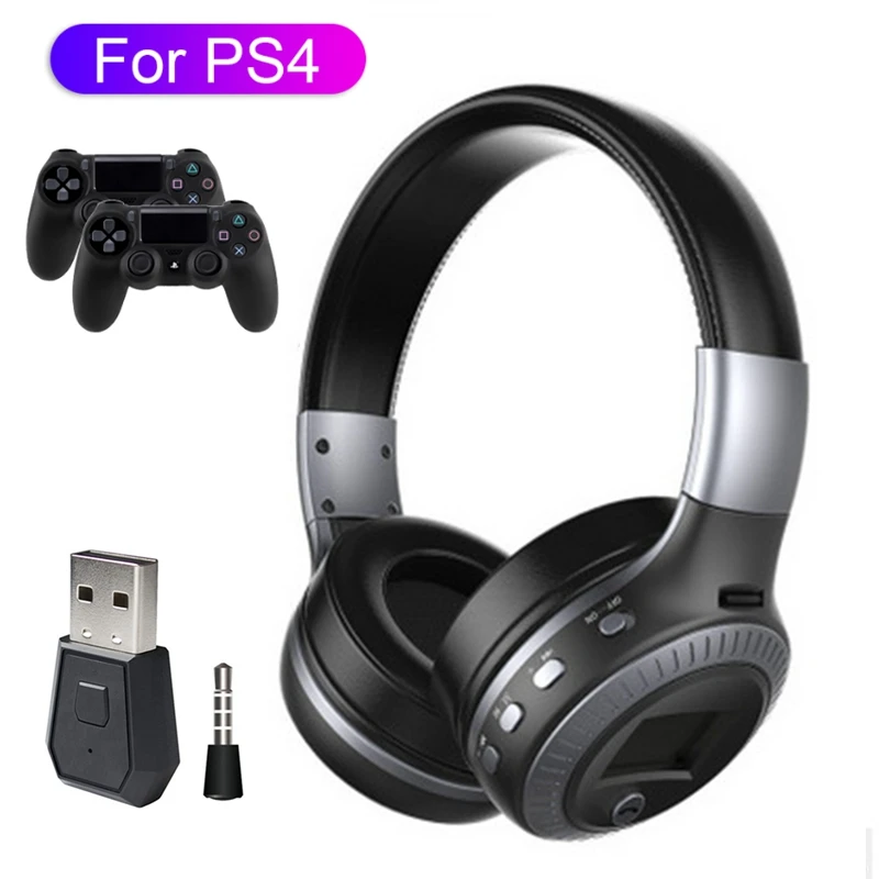 For PS4 PS5 Bluetooth 5.0 Headphone with Mic, 3D Stereo Bass Music Helmet with Wireless PS4 transmitter Phone Gamer Headsets