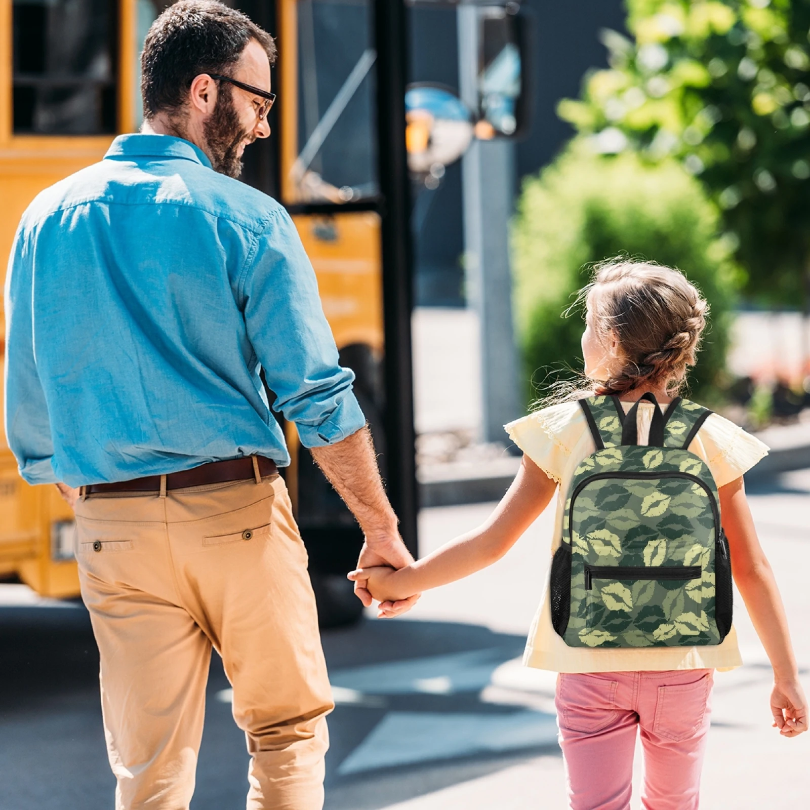 Mochila escolar fofa para crianças e bebês, bolsa para jardim de infância, para meninos e meninas, camuflagem com lábios verdes de beijo, novo, 2021