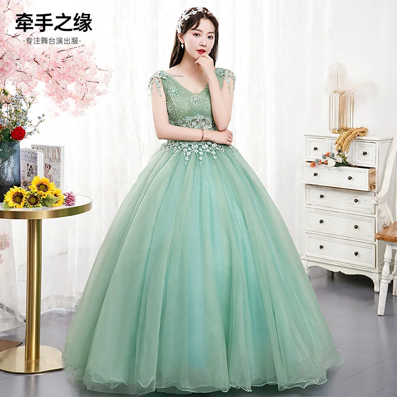 

light green flowers embroidery ball gown medieval dress sissi princess Medieval Renaissance Gown Victorian Belle ball