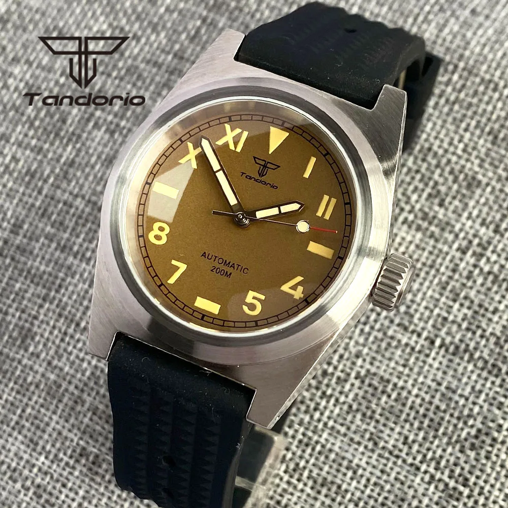 

Tandorio 38mm Automatic Men's Watch PT5000 NH35A 20Bar Sapphire Glass Lume Coffee/Black Dial Brushed Case Rubber/Leather Strap