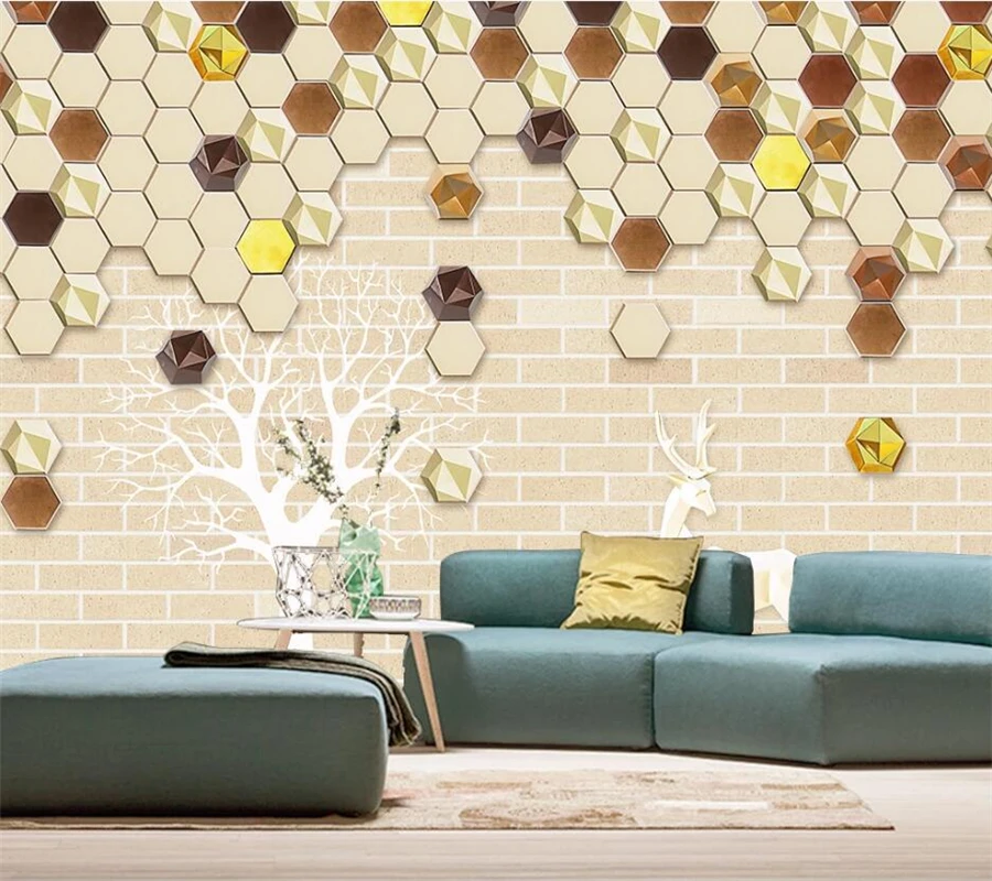 

beibehang Custom wallpaper 3d mural hexagon relief embossed nordic TV background wall living room bedroom restaurant decoration