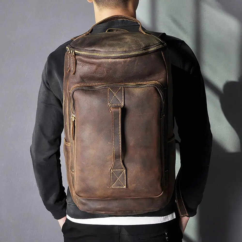 Imagem -04 - Homens de Couro Original Moda Grande Viagem Universidade Faculdade Bolsa Escolar Designer Masculino Mochila Daypack Estudante Bolsa para Portátil 3058