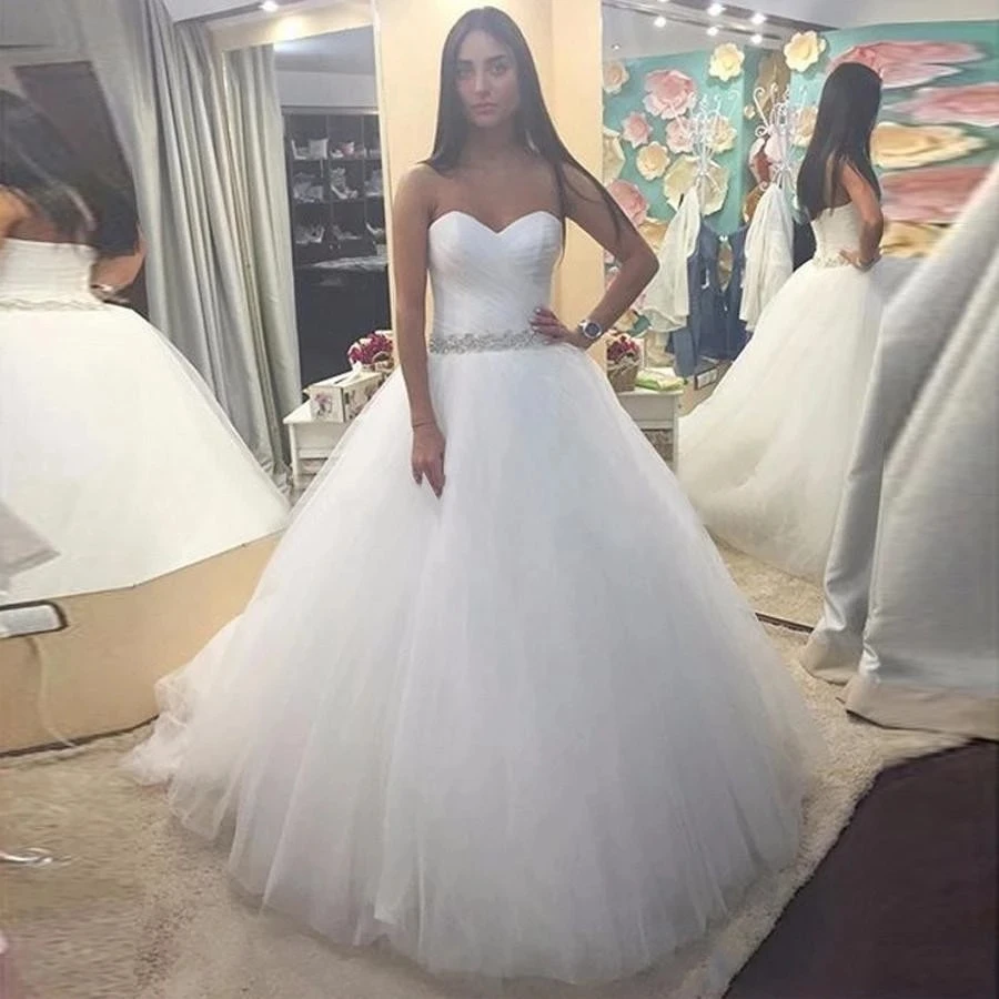 

Angelsbridep Sweetheart Tulle Ball Gown Wedding Dress Pleat Vestidos De Novia Waist Crystals Bridal Gown Formal Bride Dress