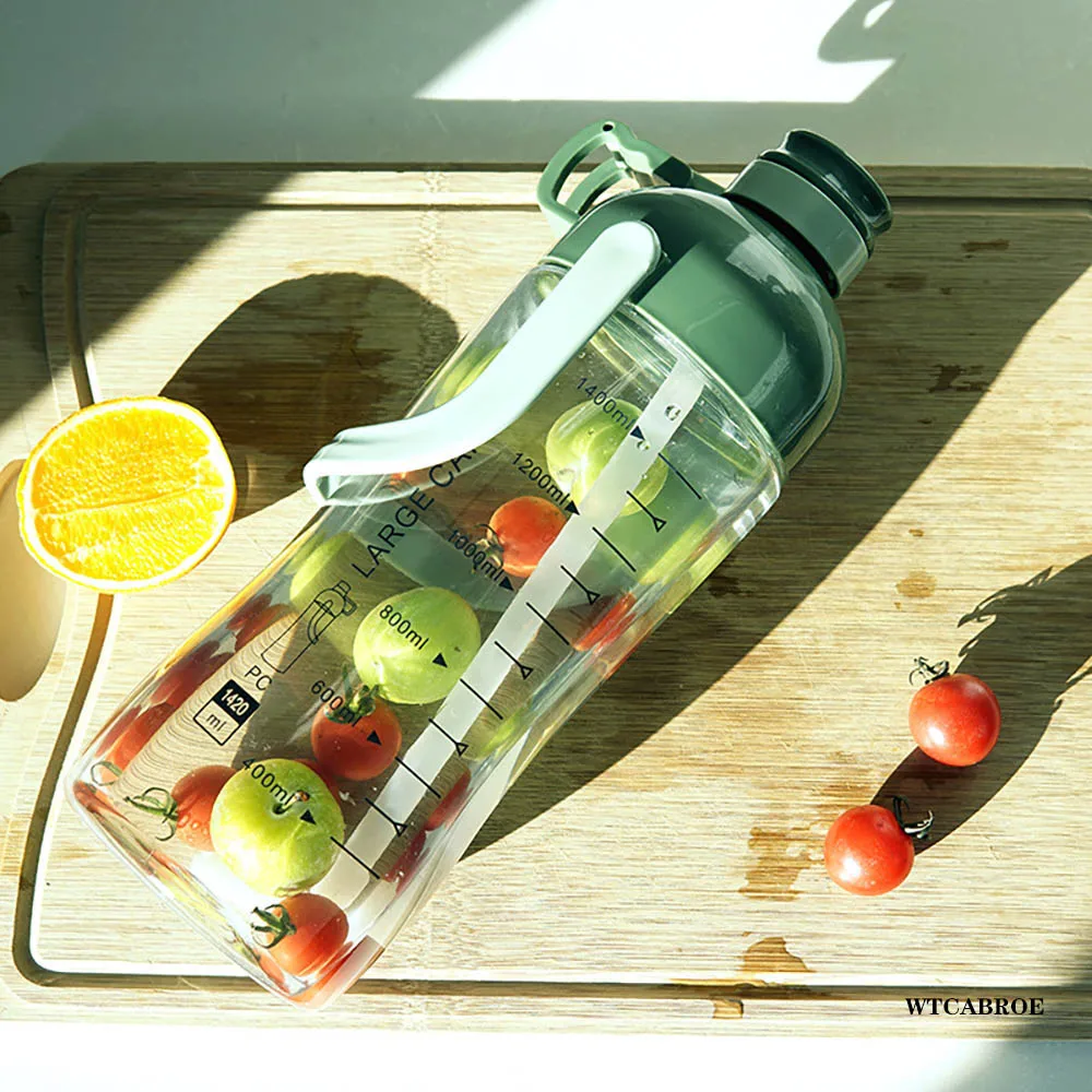 1420ml Large Capacity Korean Drinking Water Bottles Men Women 2021 Sports Outdoor Transparent Plastic My Bottle Straw Space Cup