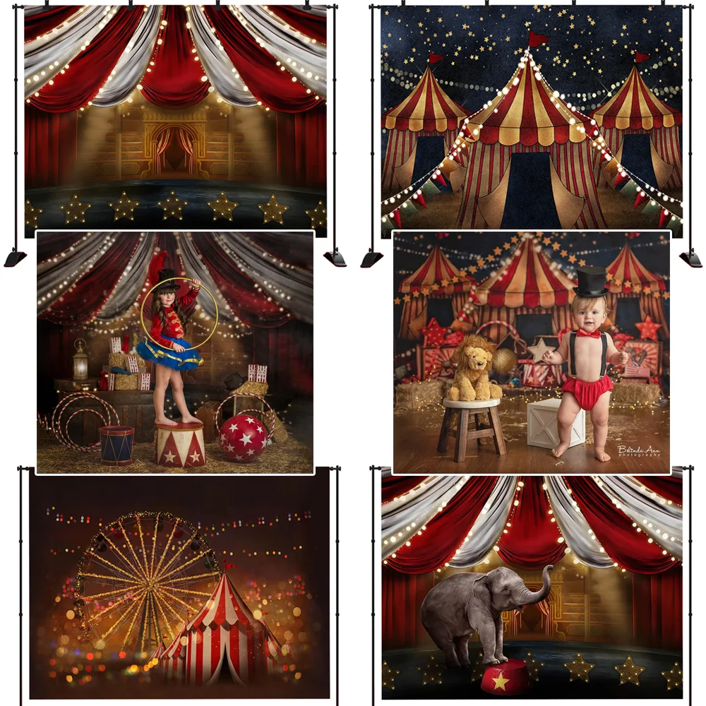 

Circus Photography Background Ferris Wheel Neon Lights Backdrop Decoration Props Children Birthday Baby Shower For Photo Studio