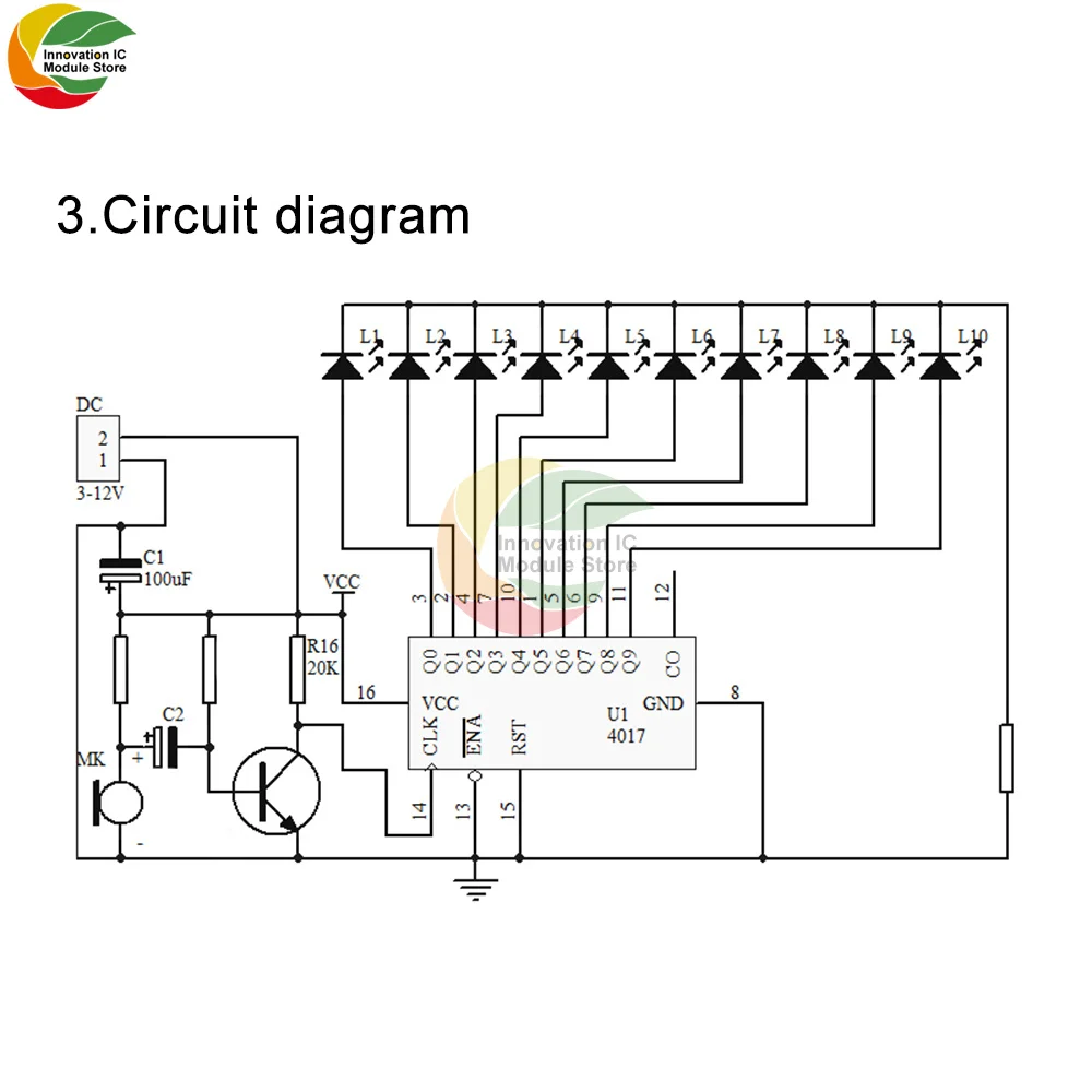 CD4017 Colorful Sound Control Rotating LED Light Lucky Turntable Water Lamp Kit Electronic Welding Assembly DIY Training Parts