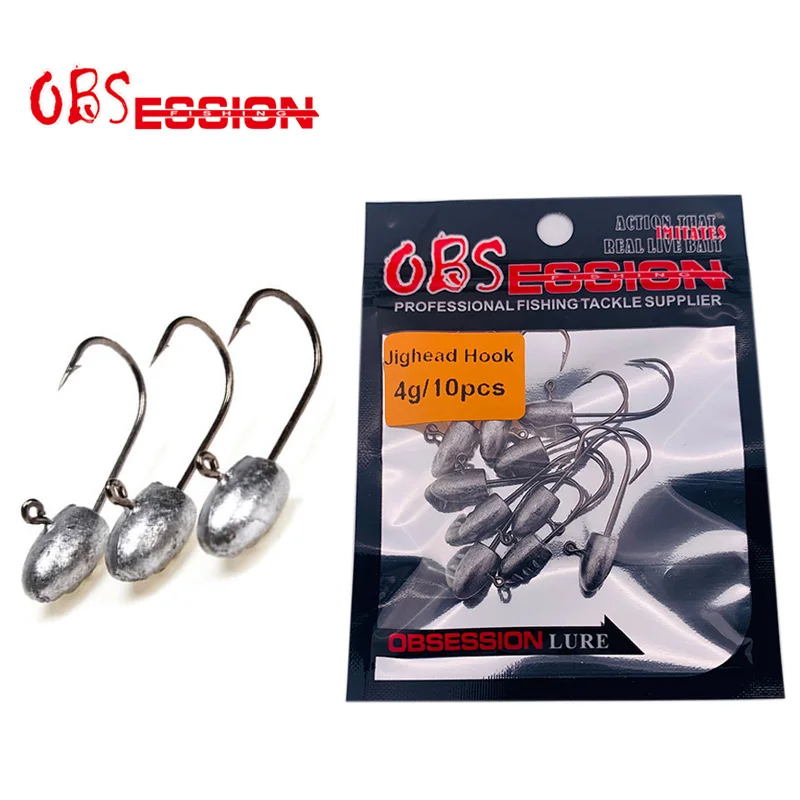 OBSESSION A030 10pcs/bag 1g 2g 3g 4g Jig Head Fishing Barbed Hook For Soft Lure Barbed Single Fishhook Carp Rockfish Accessories