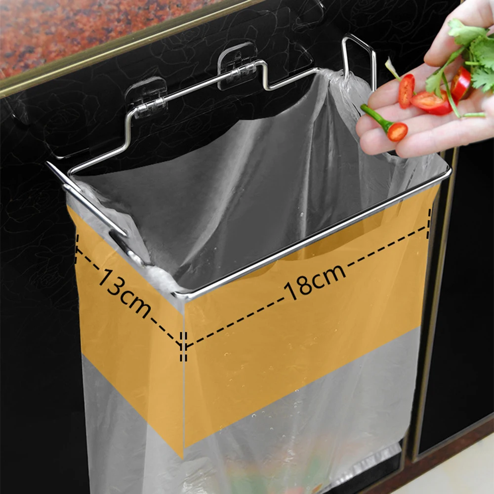 Kitchen Trash Rack Cabinet Door Garbage Bags Holder Stainless Steel Closet Garbage Storage Holder Kitchen Storage Supplies