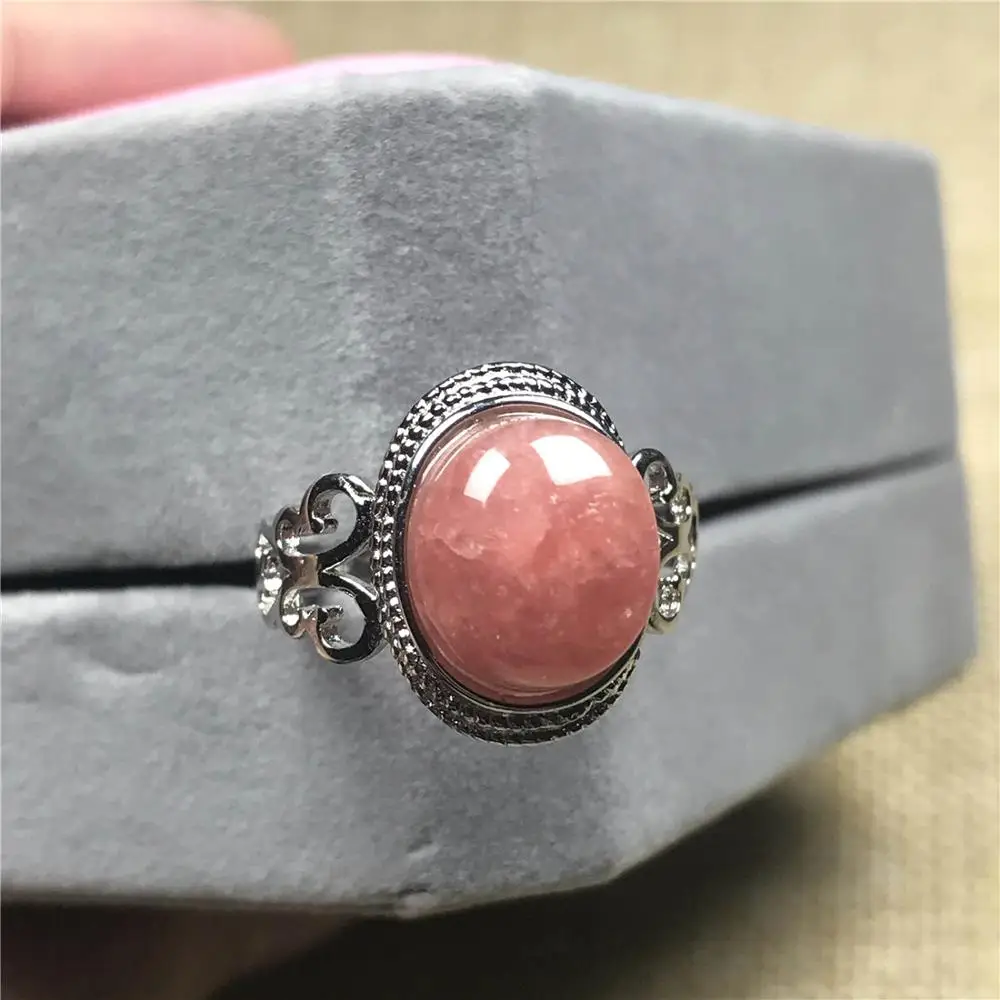 12x10mm Top Natural Red Rhodochrosite Ring For Woman Man Argentina Oval Beads Silver Crystal Stone Adjustable Ring Jewelry AAAAA