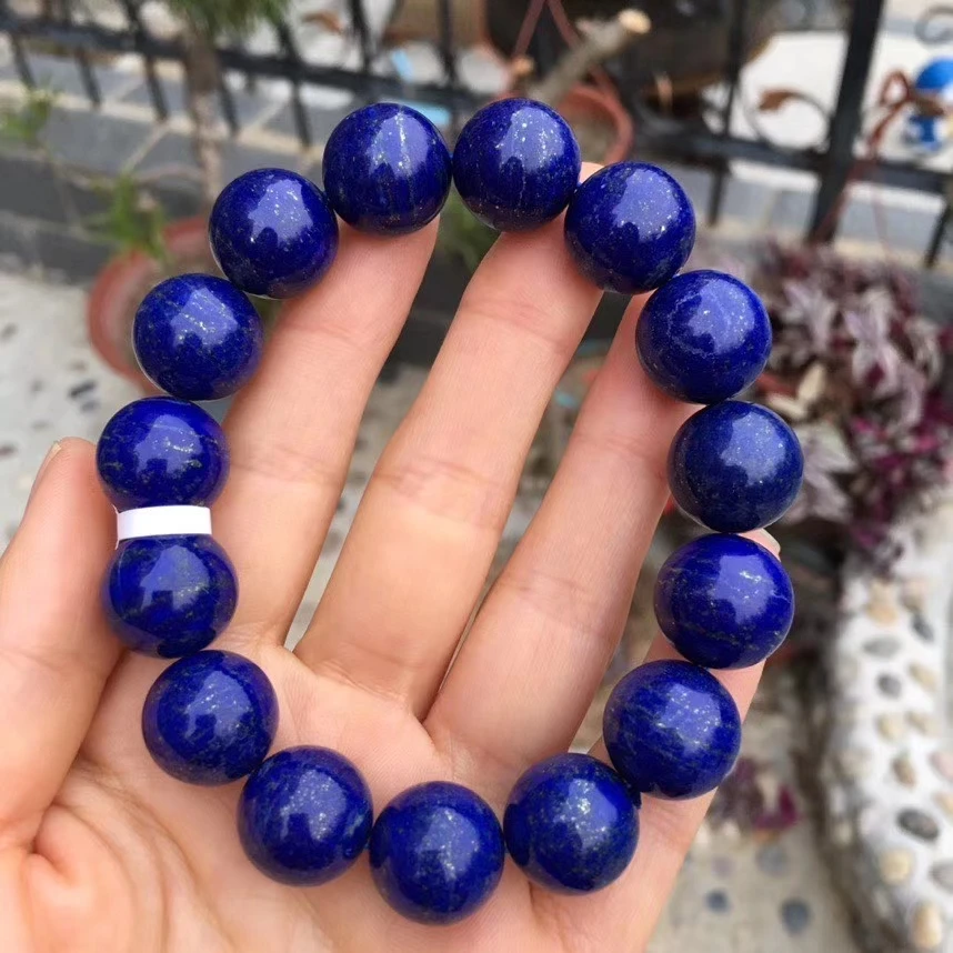 Natural Lapis Lazuli Royal Blue Gemstone Women Men Bracelet 15mm Round Beads Men Jewelry Genuine AAAAA