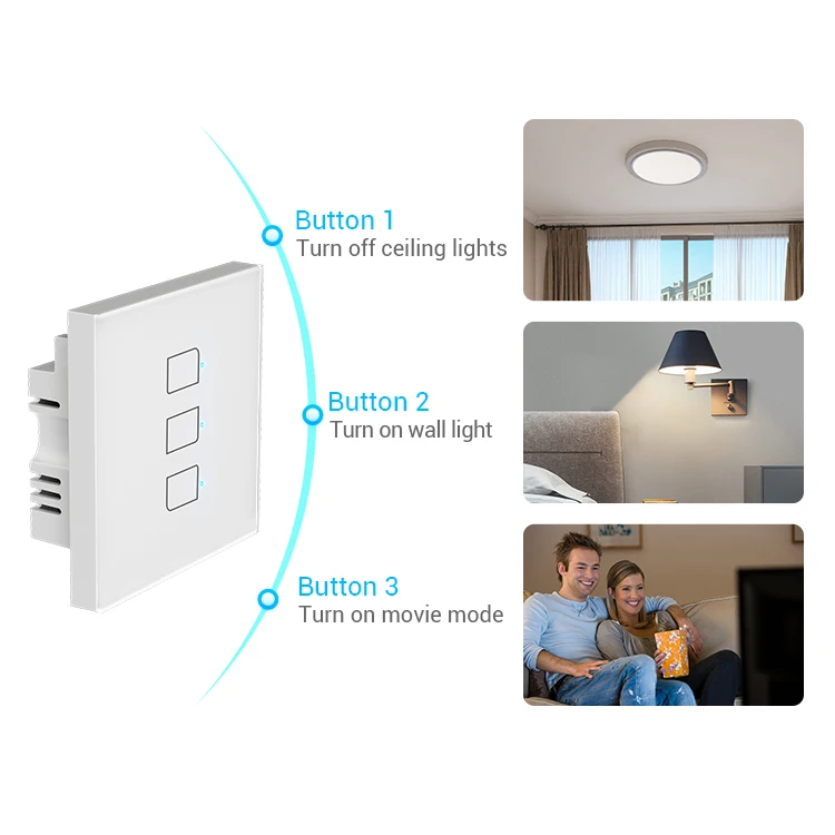 

BroadLink TC3 UK 2-Way Wi-Fi Smart Remote Switch for Lighting Control from Anywhere, Easy Installation (No Neutral Required)