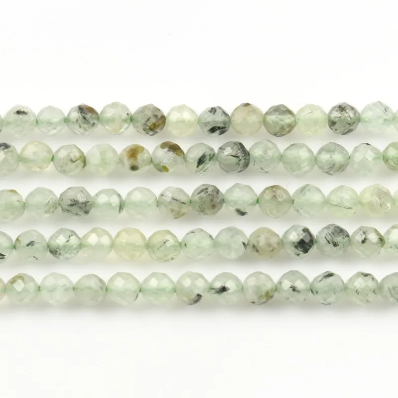 Natural Stone Faceted Prehnite Round Loose Beads for Needlework Jewelry Making 2 3 4mm Diy Bracelet Necklace Accessories 15 Inch