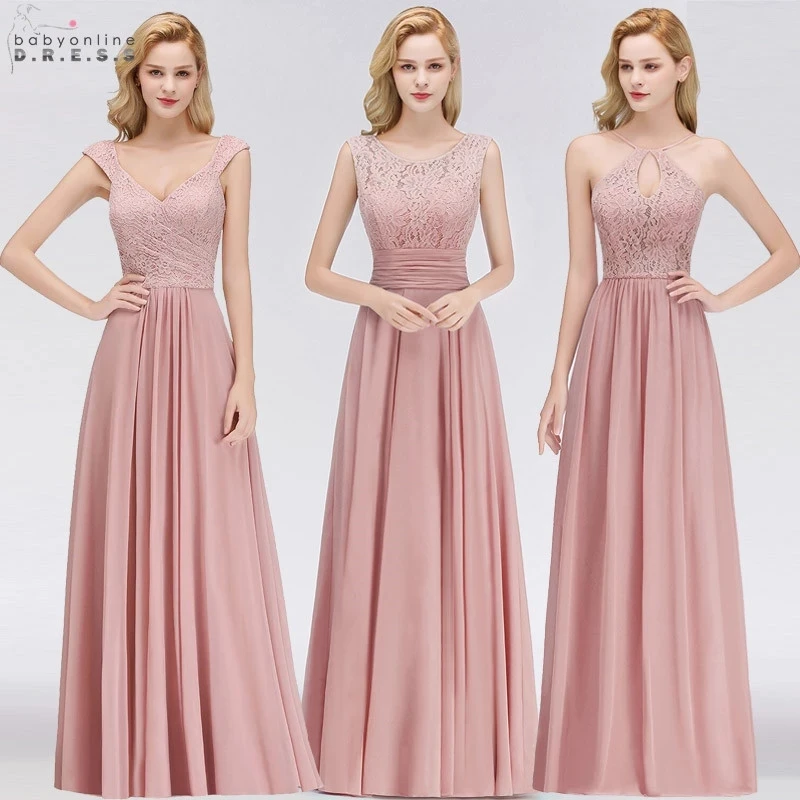 Vestido Madrinha Dusty Rose Lace Long Bridesmaid Dresses Sexy A Line Chiffon Dress for Wedding Party Robe Demoiselle D'honneur