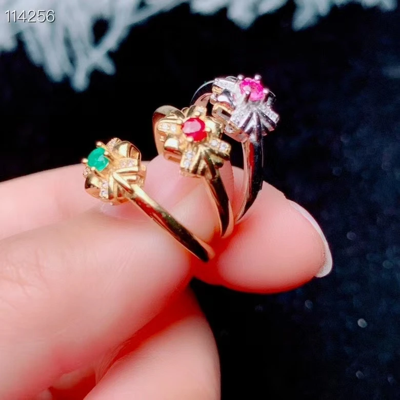 مجوهرات 925 فضية طبيعية روبي الياقوت الوردي الزمرد فتاة السيدات خاتم جميل الأوجه فلاش موضة جديدة دعم إعادة فحص #4