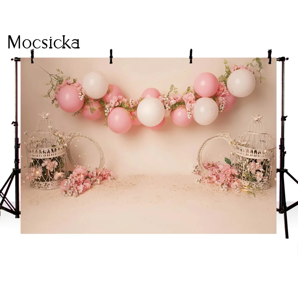Фон для фотосъемки с изображением торта разбитого весеннего цветочного дня рождения ребенка фон для первого дня рождения новорожденных розовые воздушные шары фоны для фотостудии