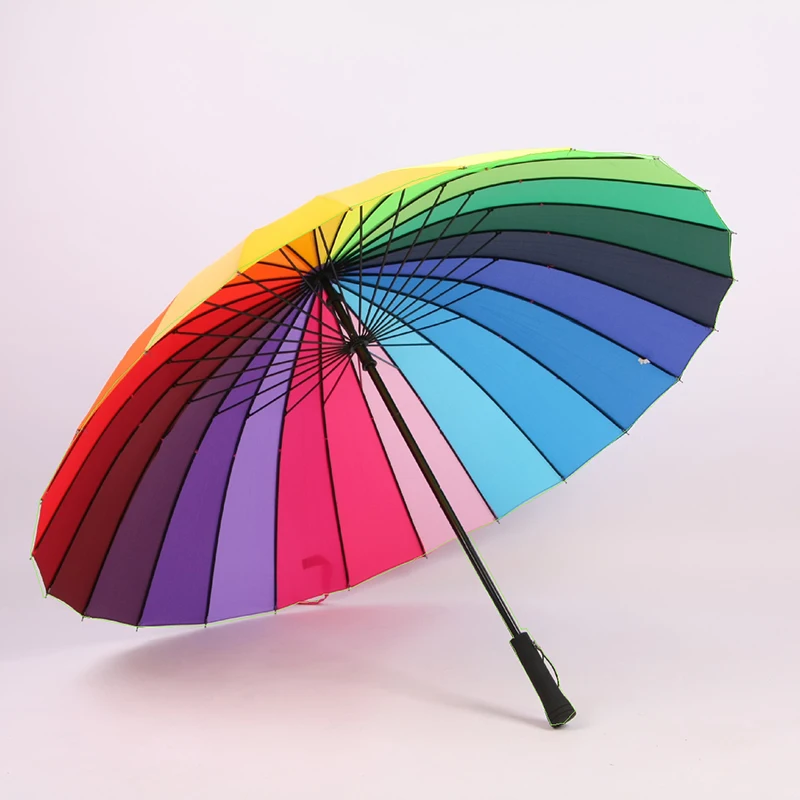 2020 Fashionable 24K Rainbow Big Umbrella Windproof Men\'s Leather Long Samurai Umbrella Women\'s Umbrella