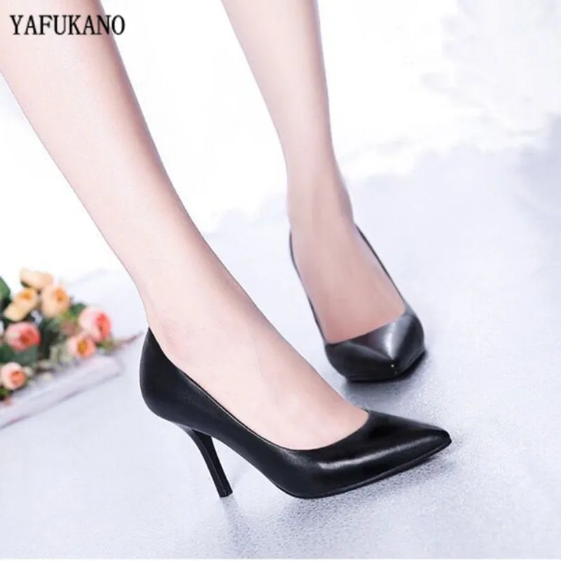 Size 32-41 Women Pumps Classic Matte Black Thin High Heel Slip on Pointed Toe Spring Women Shoes Office & Career Shoes