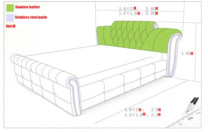 Letto europeo bianco del cuoio di 1.5 m 1.8 m per la camera da letto # CE-095