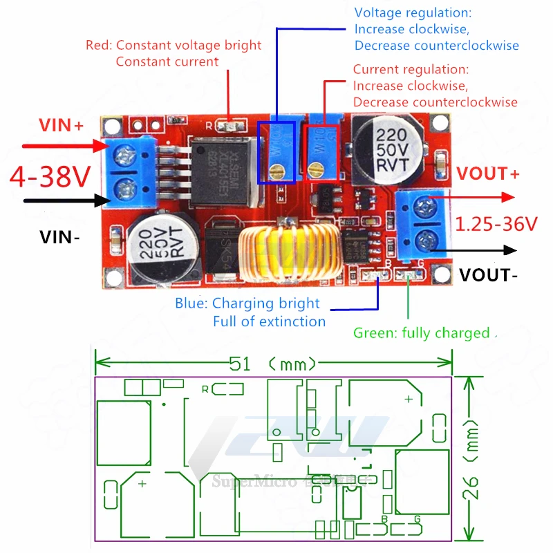 Corriente constante y voltaje constante, alta corriente, carga de batería de iones de litio 5A, controlador LED, módulo de potencia de corriente