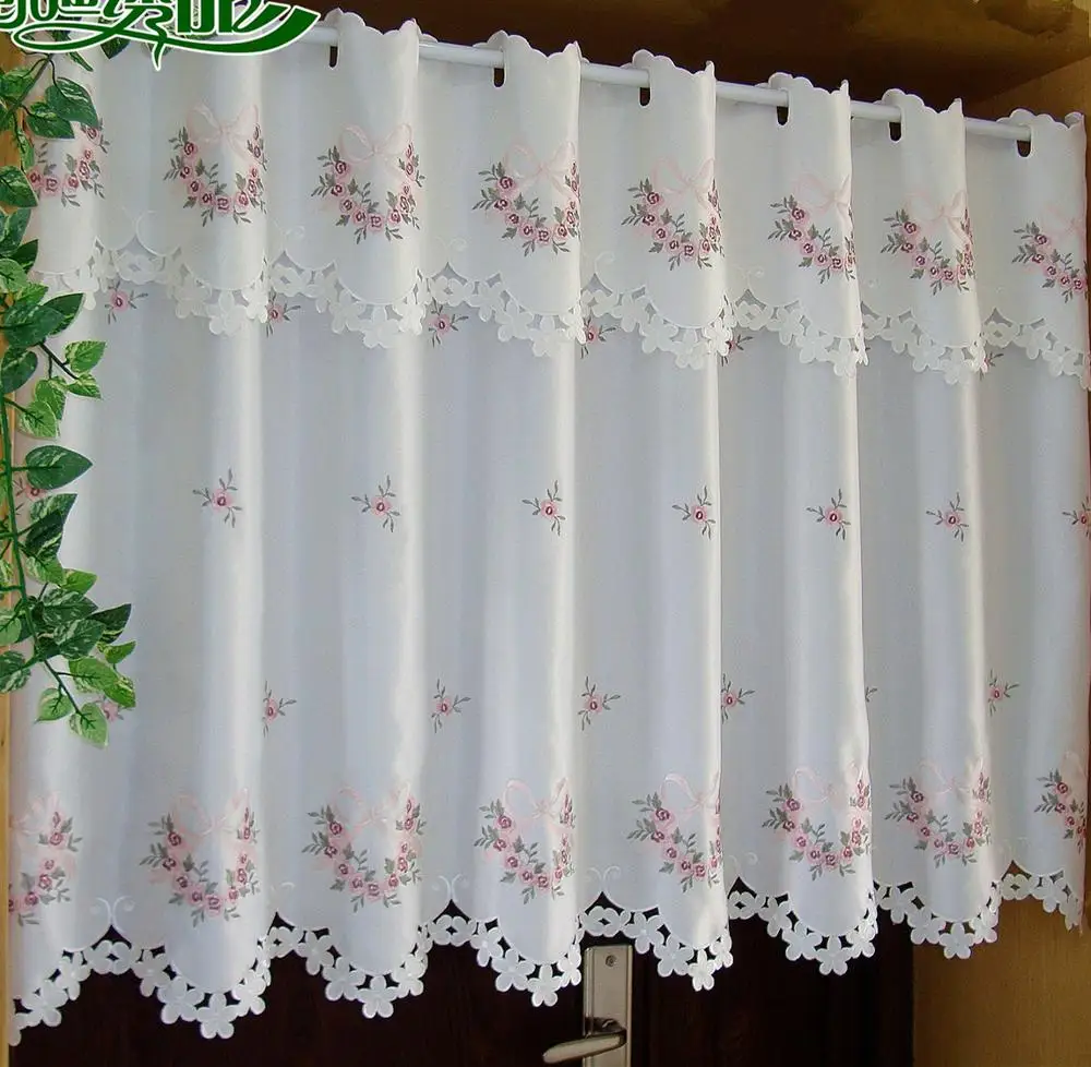 Half-curtain Embroidered Valance Partition Fashion Flowers Short Curtain for Kitchen Cabinet Door A-68