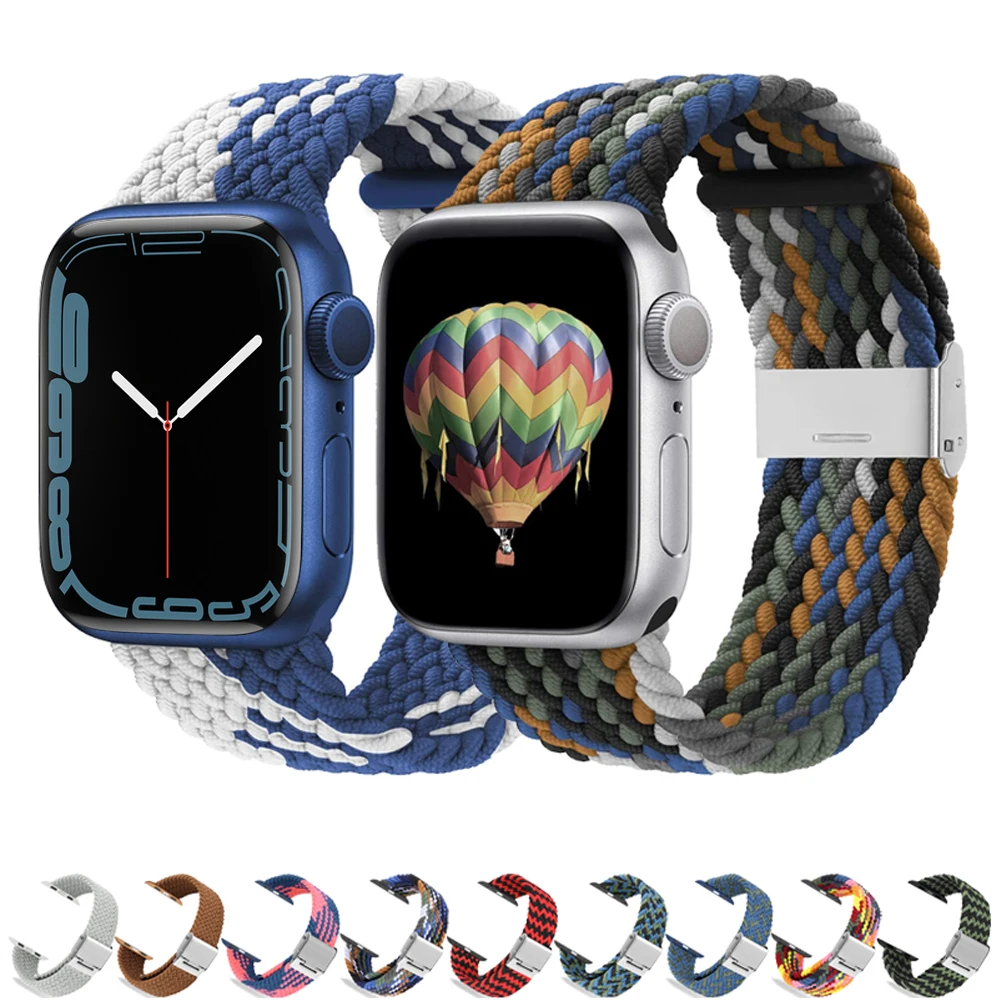 Braided Solo Loop strap for apple watch band 44mm 45mm 40mm 41mm Adjustable Elastics watchband for apple watch 7 SE 6 5 4 3 2